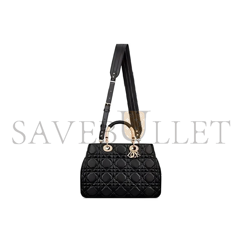 DIOR LADY 95.22 GOLD HARDWARE DIANA HANDBAG CALFSKIN LEATHER BAG MEDIUM BLACK 9522MEDIUM (39*25*16.5cm) 